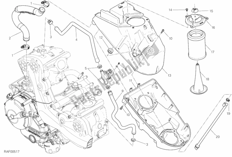 Todas as partes de Entrada De Ar - Respirador De óleo do Ducati Monster 821 Dark Thailand 2015